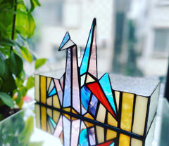 濱田由樹さん作　ステンドグラスの折り鶴デザイン　小物入れ